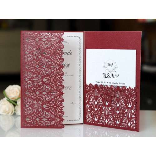 Business Invitation Card Wedding Supplies Laser Cut Invitation Dark Red
